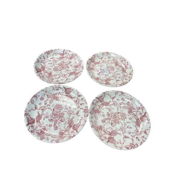 Biltons Vintage Transfer Red white Peacock Floral Print Dishes Set Of 4 SKU 9108 - Picture 1 of 11